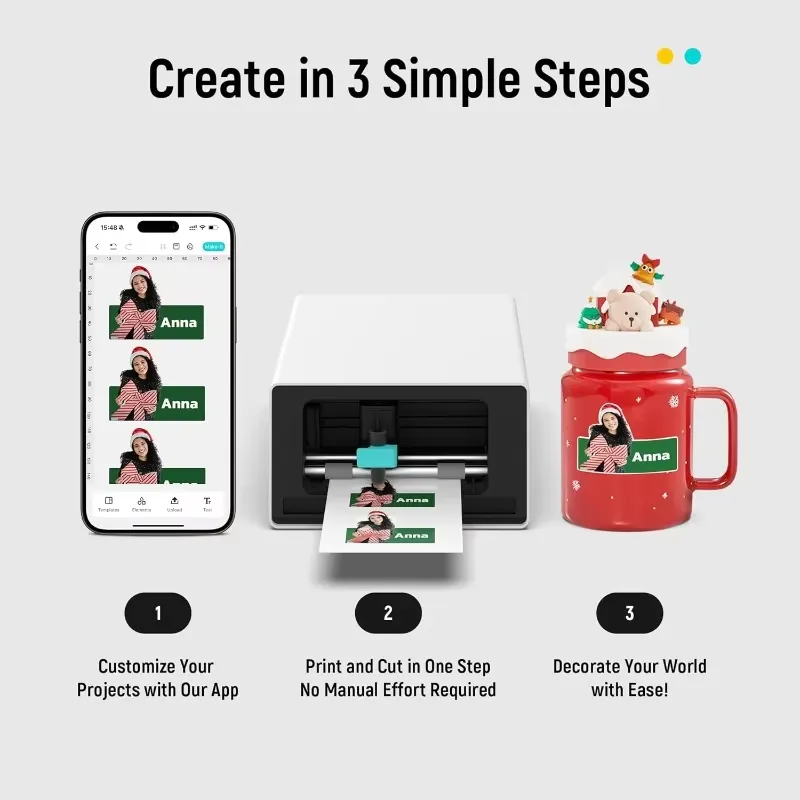Photo Printer - PixCut S1 オールインワンステッカーメーカーマシン 熱転写昇華型フォトプリンター AI自動カット DIYクラフト